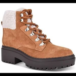 Marc Fisher Isalia Boots Tan Suede Sherpa Lug Sole Women’s Size 8.5